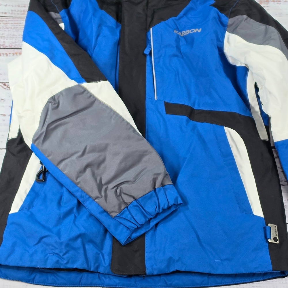 Karbon Ski Jacket Youth 14 Blue Black White Good Insulated Hooded Insulated